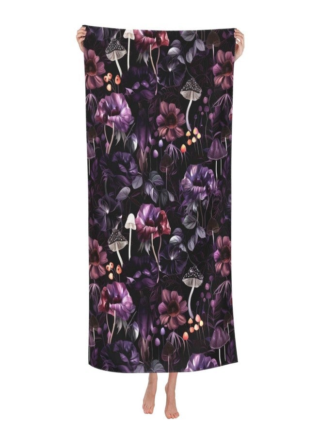 VODRM Gothic Dark Botanical Mushroom Beach Towel, 32x52in Microfiber Quick Dry Floral and Fungi Goth Bath Towels, Soft Lightweight Oversized Sand Free, for Travel Pool Swimming Gym Decor, Gifts - Image 1